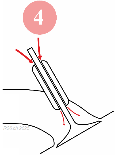 Schema de la soupape dans son guide, avec des fleches indiquant les passages d'air potentiels.